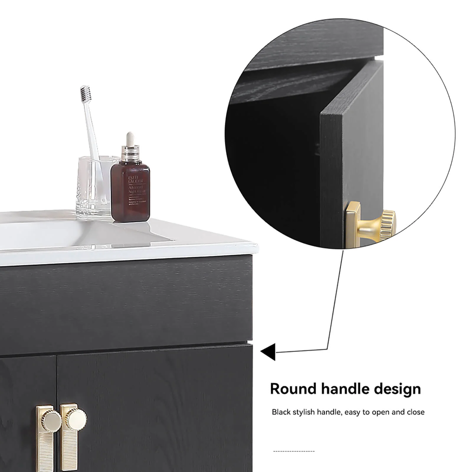 24" Black Freestanding Bathroom Vanity with Metal Legs - Image 7