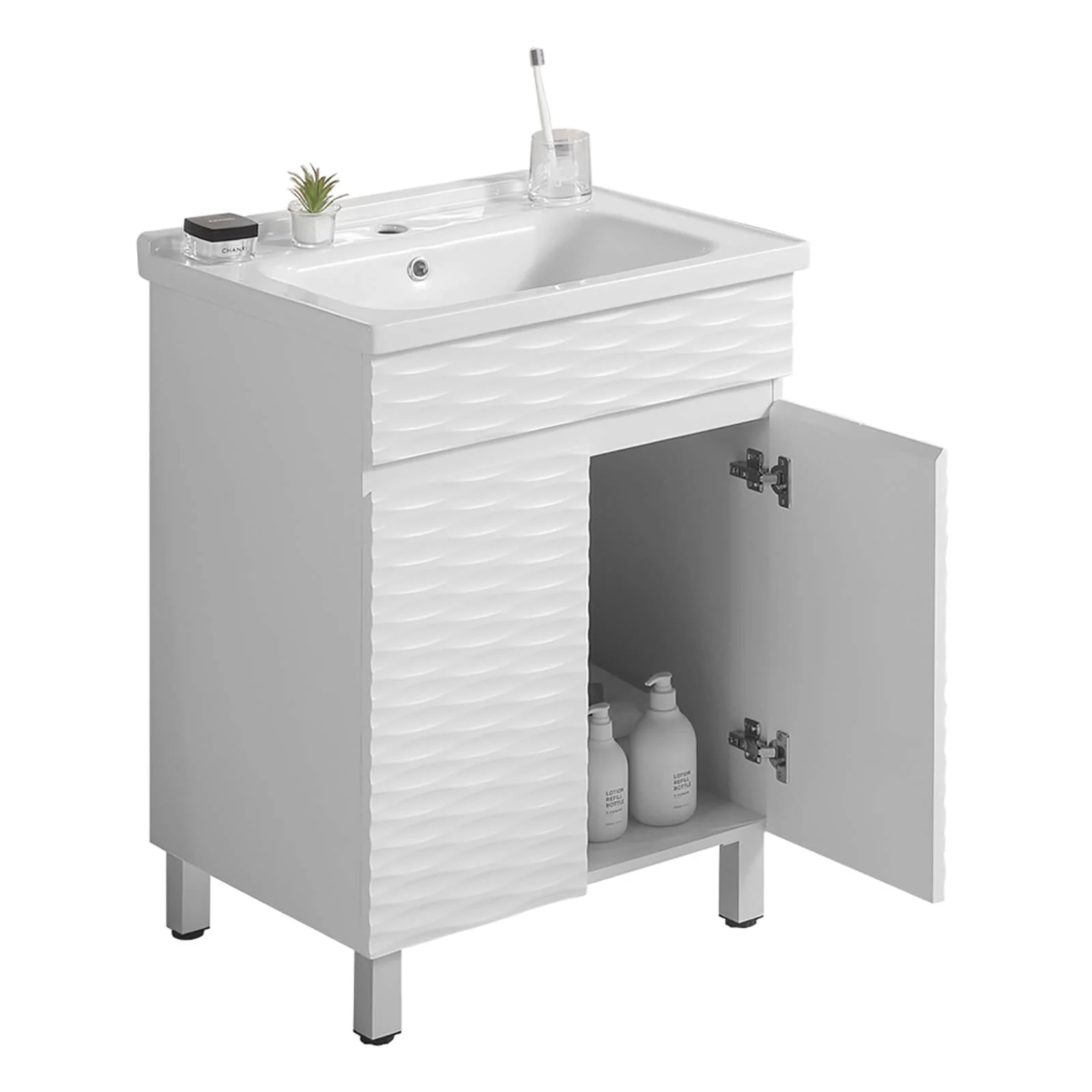 24" Freestanding Bathroom Vanity with Wavy Textured Panel - Image 10