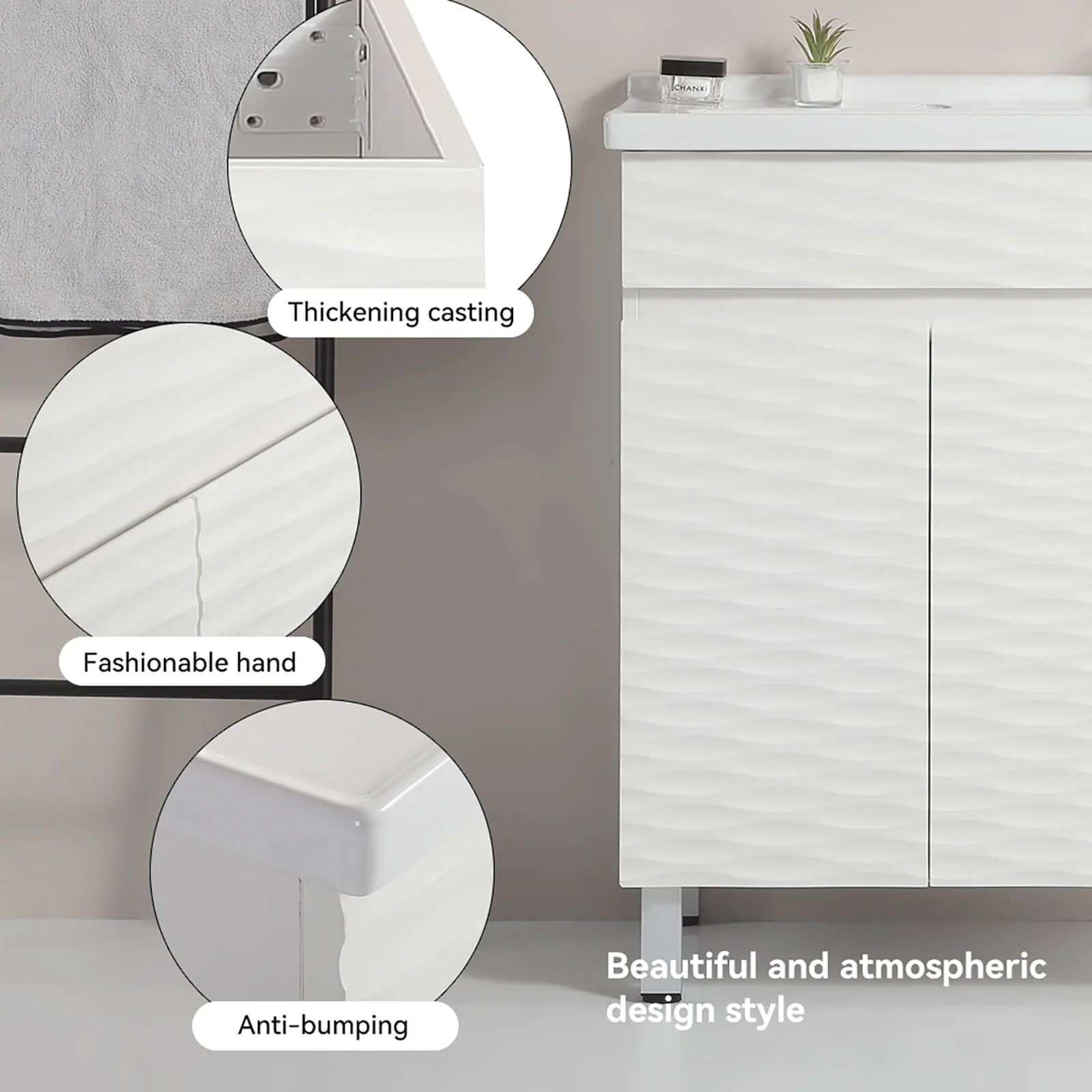 24" Freestanding Bathroom Vanity with Wavy Textured Panel - Image 4