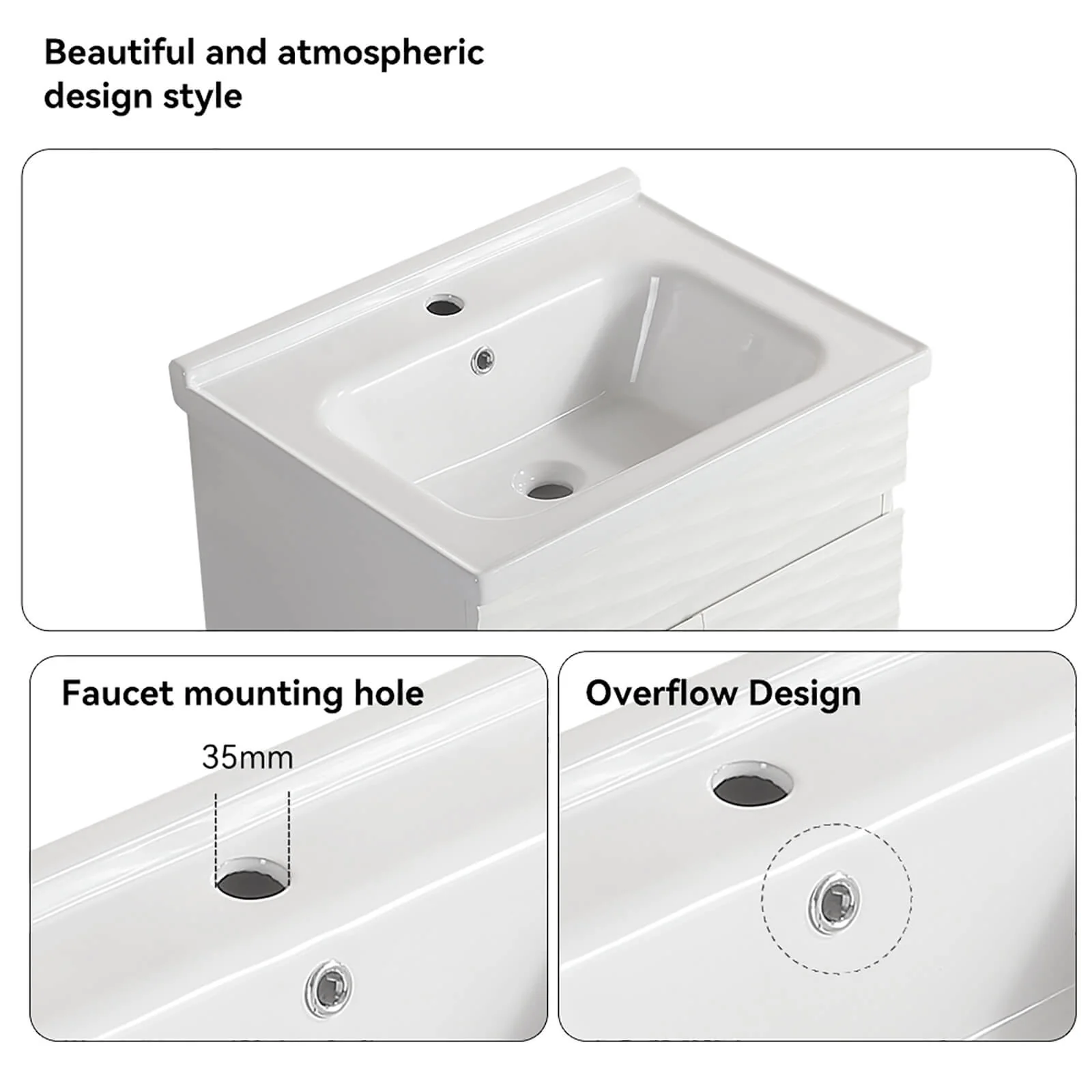 24" Freestanding Bathroom Vanity with Wavy Textured Panel - Image 5