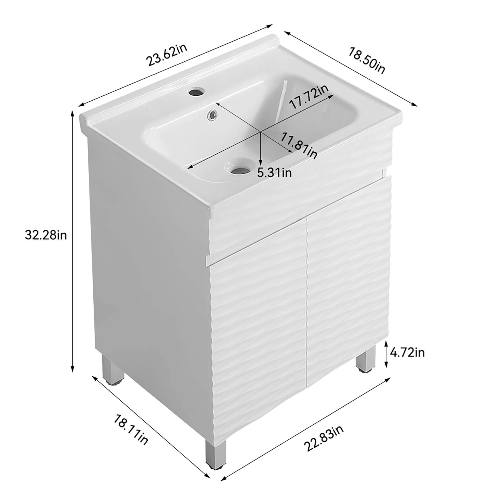24" Freestanding Bathroom Vanity with Wavy Textured Panel - Image 7