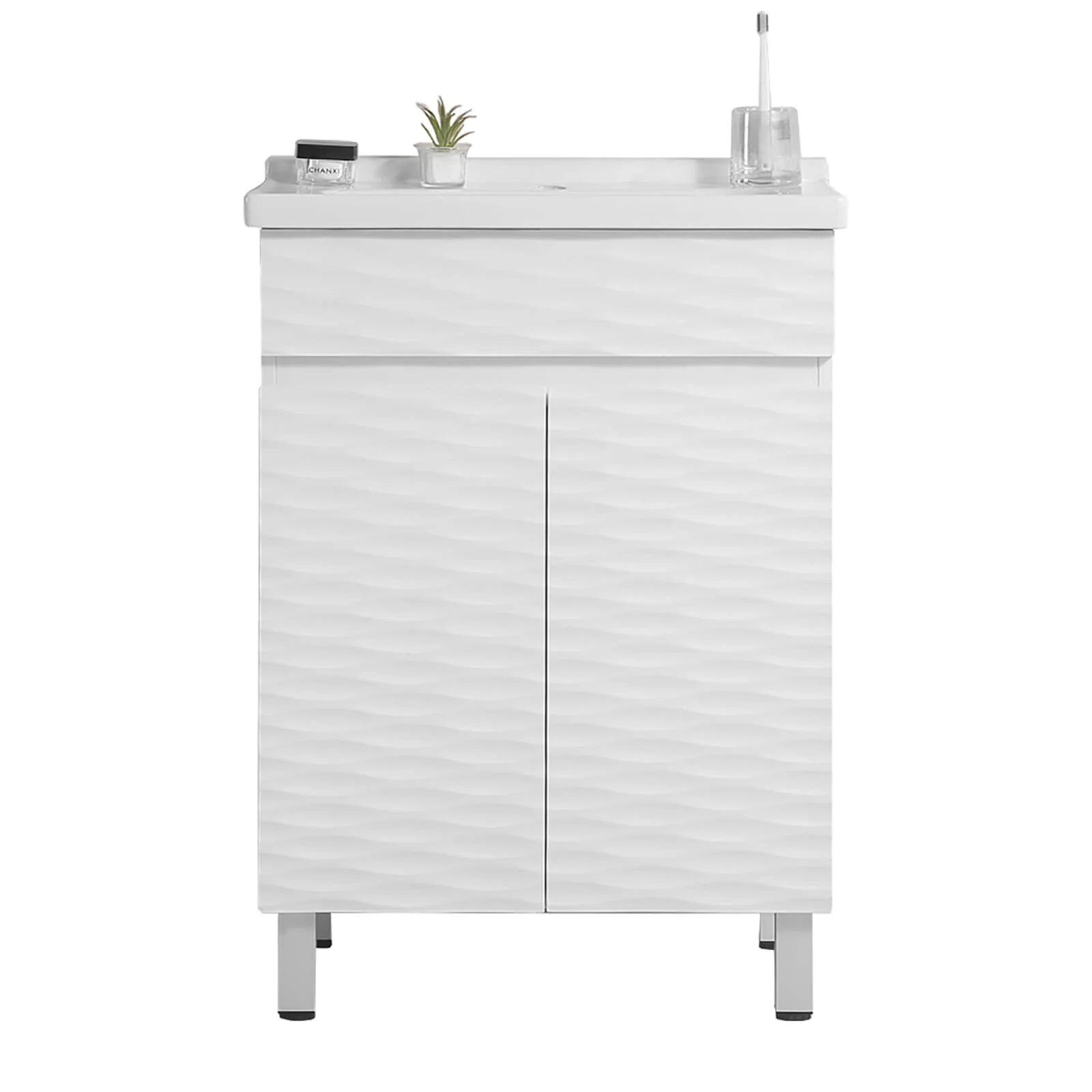 24" Freestanding Bathroom Vanity with Wavy Textured Panel - Image 8
