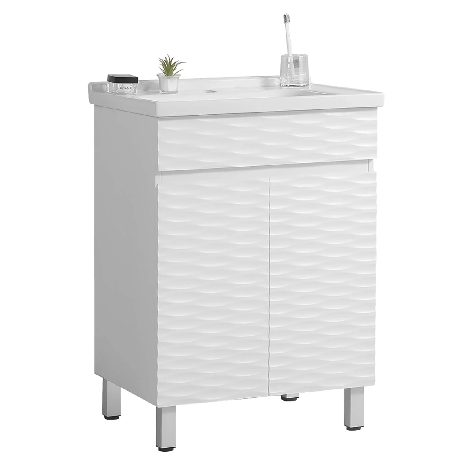 24" Freestanding Bathroom Vanity with Wavy Textured Panel - Image 9