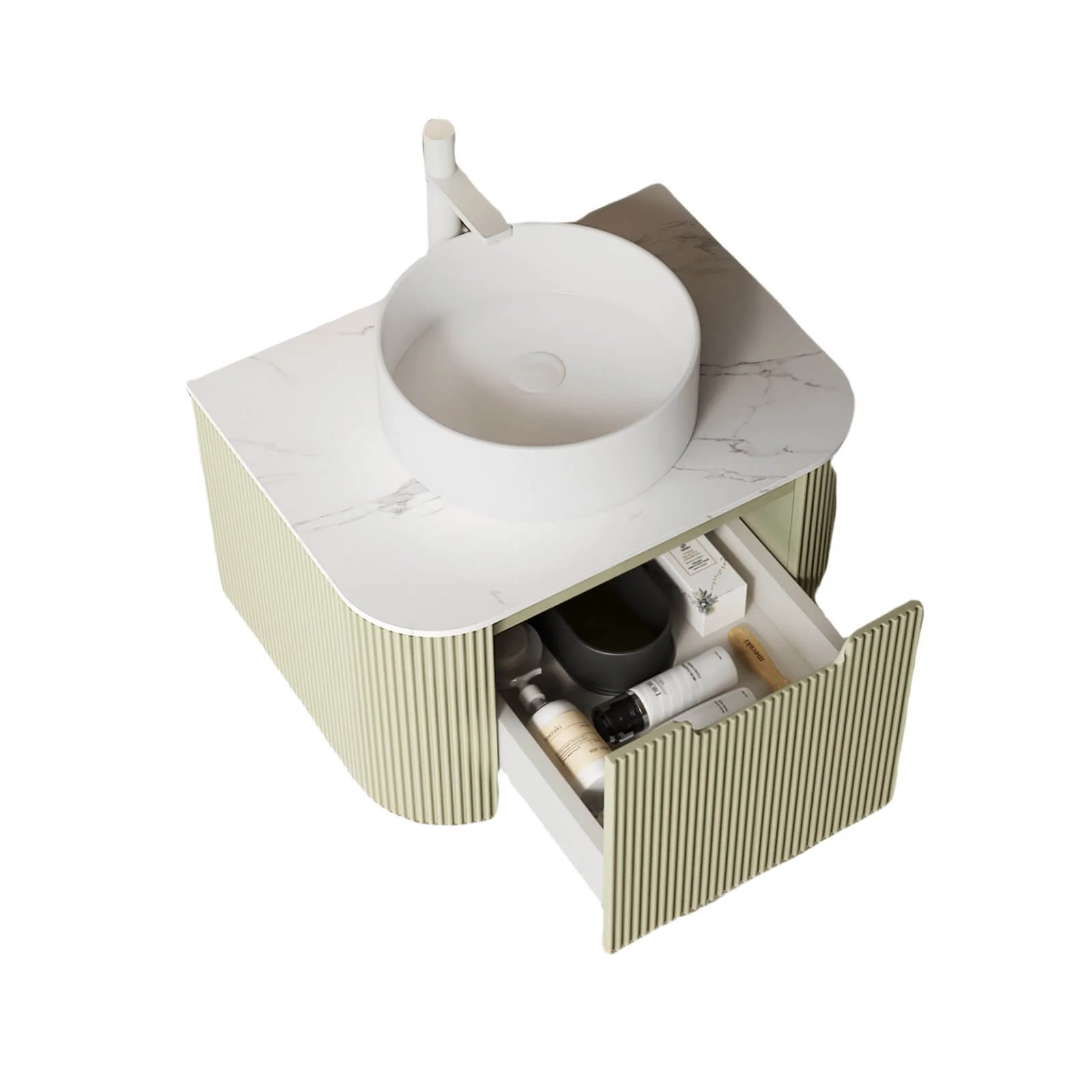 24" Green Floating Vanity with Vessel Sink and Pre-Drilled Faucet Hole - Image 4