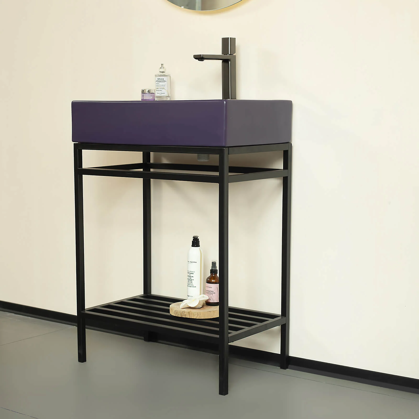 24" Purple Console Bathroom Sink with Black Metal Legs - Image 4