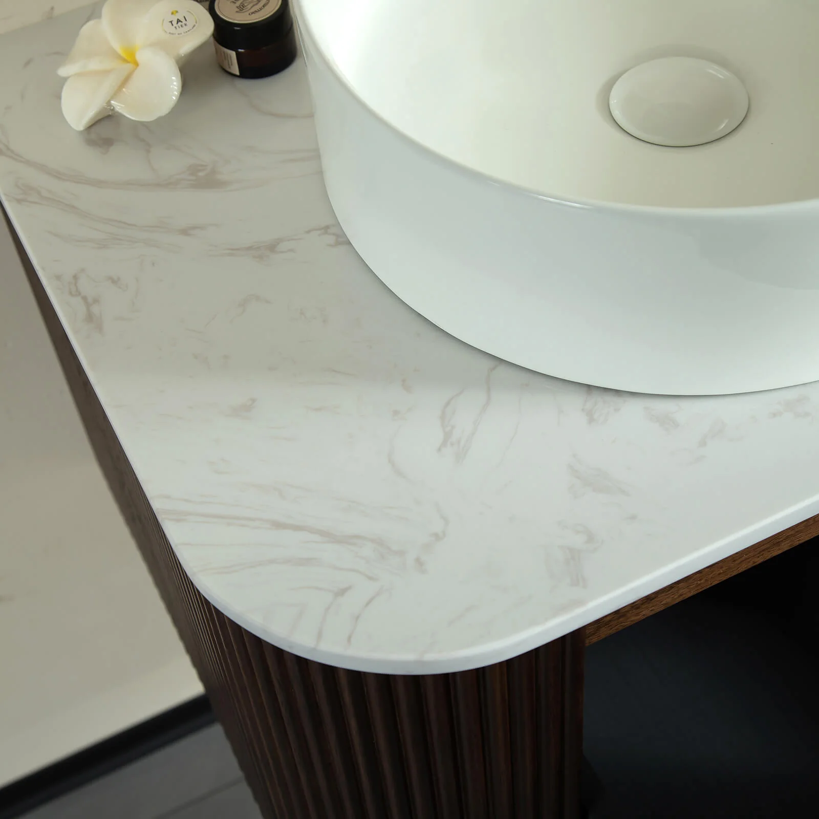 24" Walnut Floating Vanity with Vessel Sink and Pre-Drilled Faucet Hole - Image 4