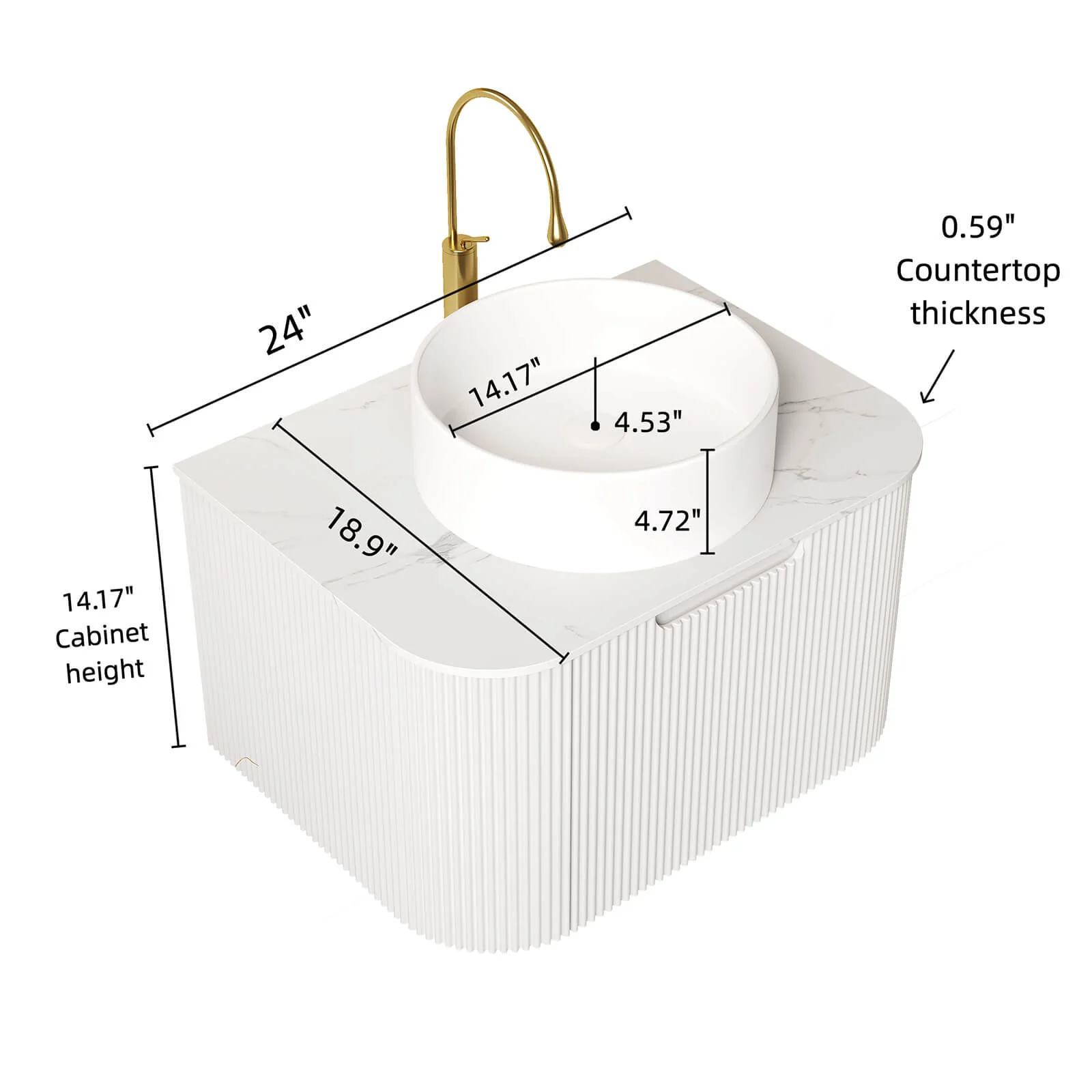 24" White Floating Vanity with Vessel Sink and Pre-Drilled Faucet Hole - Image 3