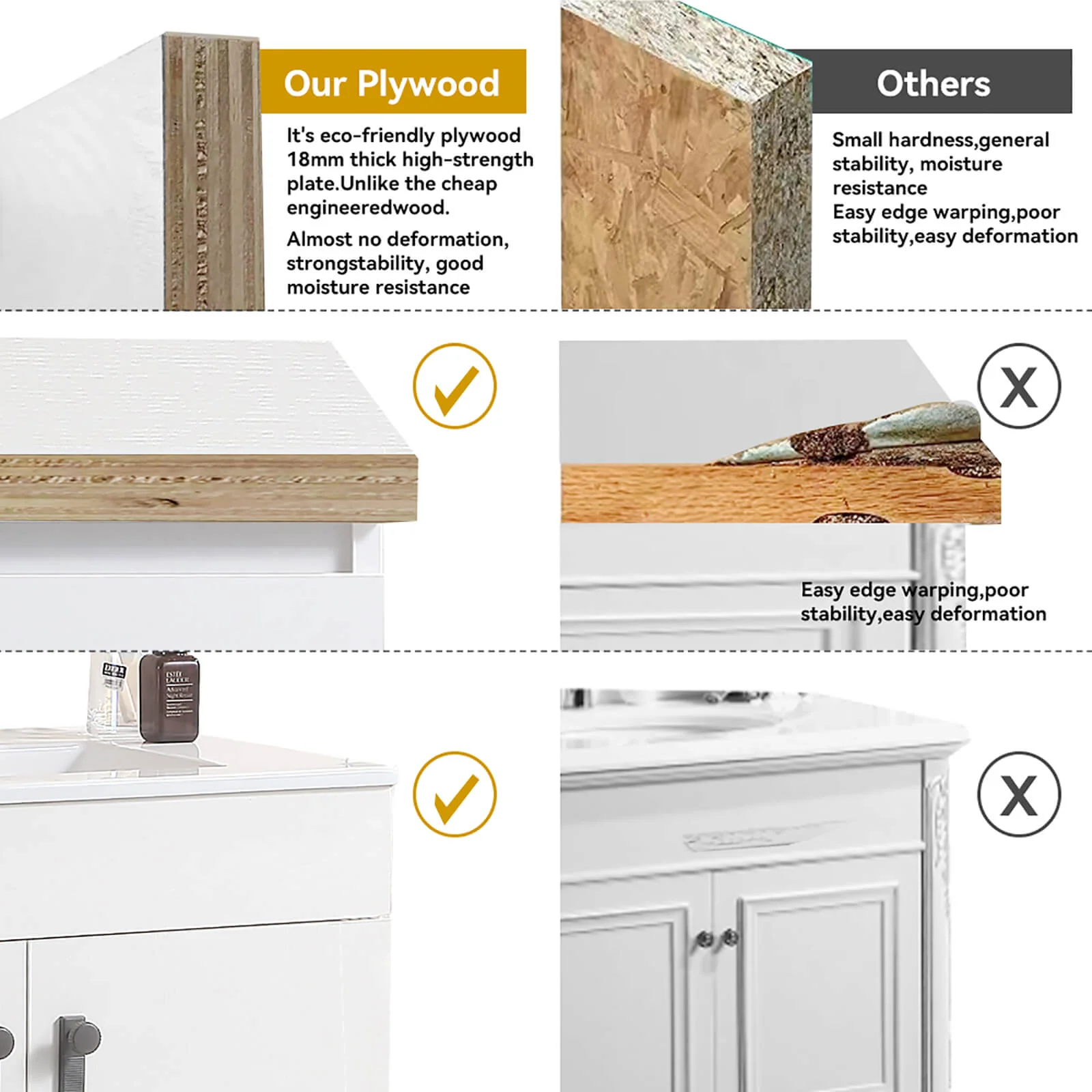 24" White Freestanding Bathroom Vanity with Metal Legs - Image 3