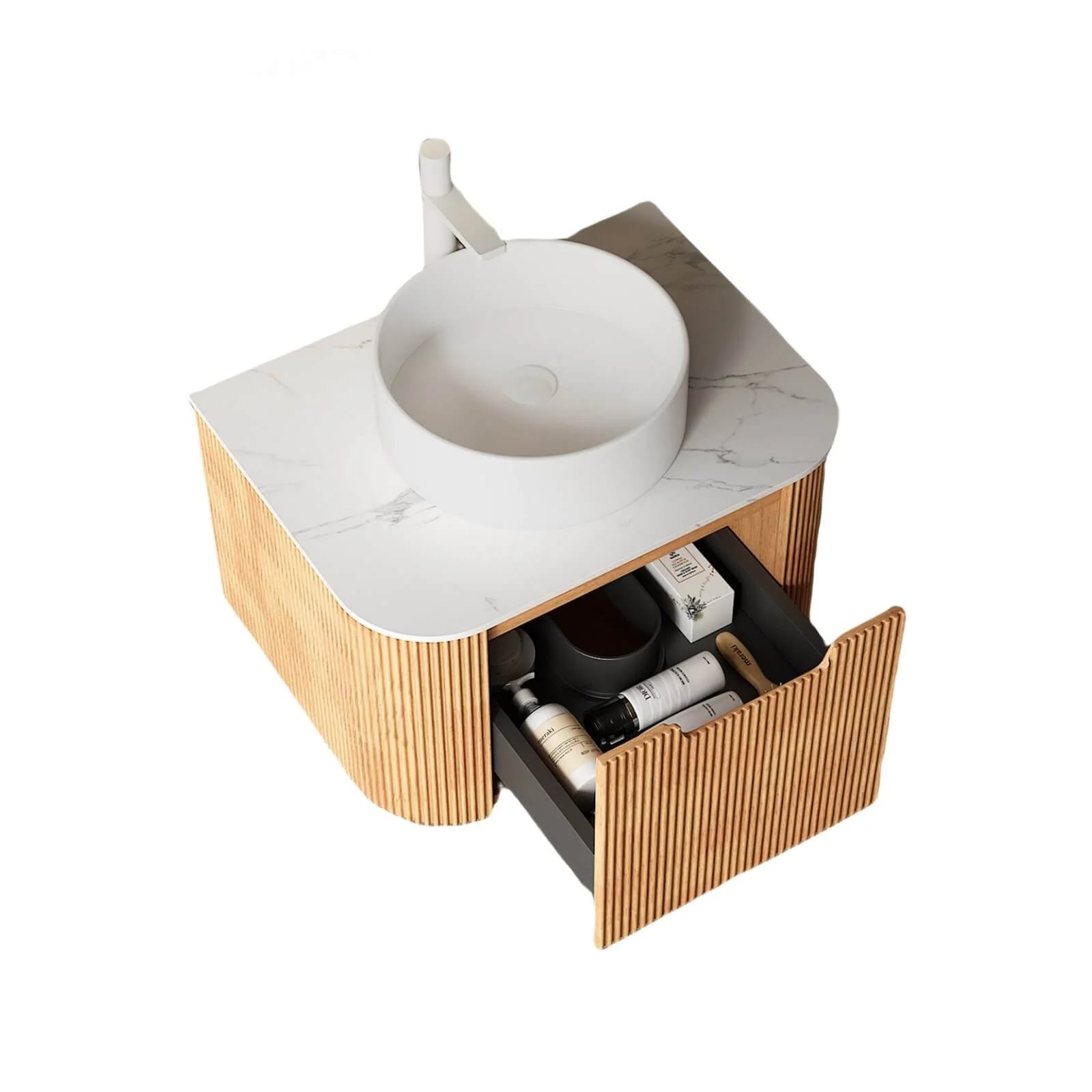 24" White Oak Floating Vanity with Vessel Sink and Pre-Drilled Faucet Hole - Image 4