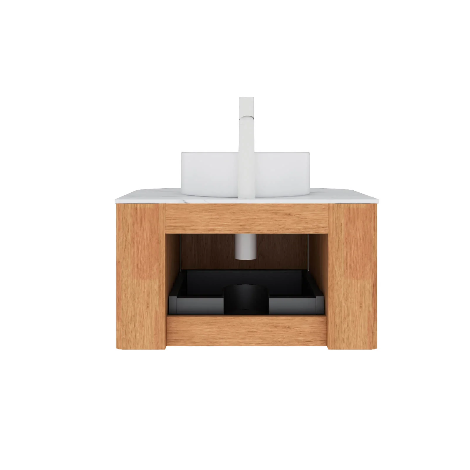 24" White Oak Floating Vanity with Vessel Sink and Pre-Drilled Faucet Hole - Image 5
