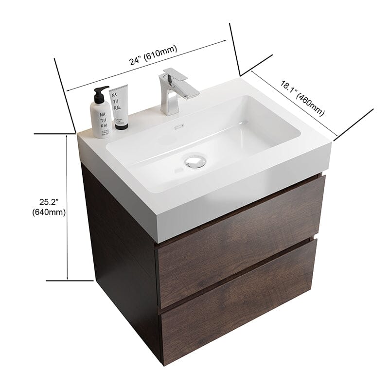 24 Inch Bathroom Vanity with Sink Wall Mounted Floating One-Piece Sink Cabinet - Image 21