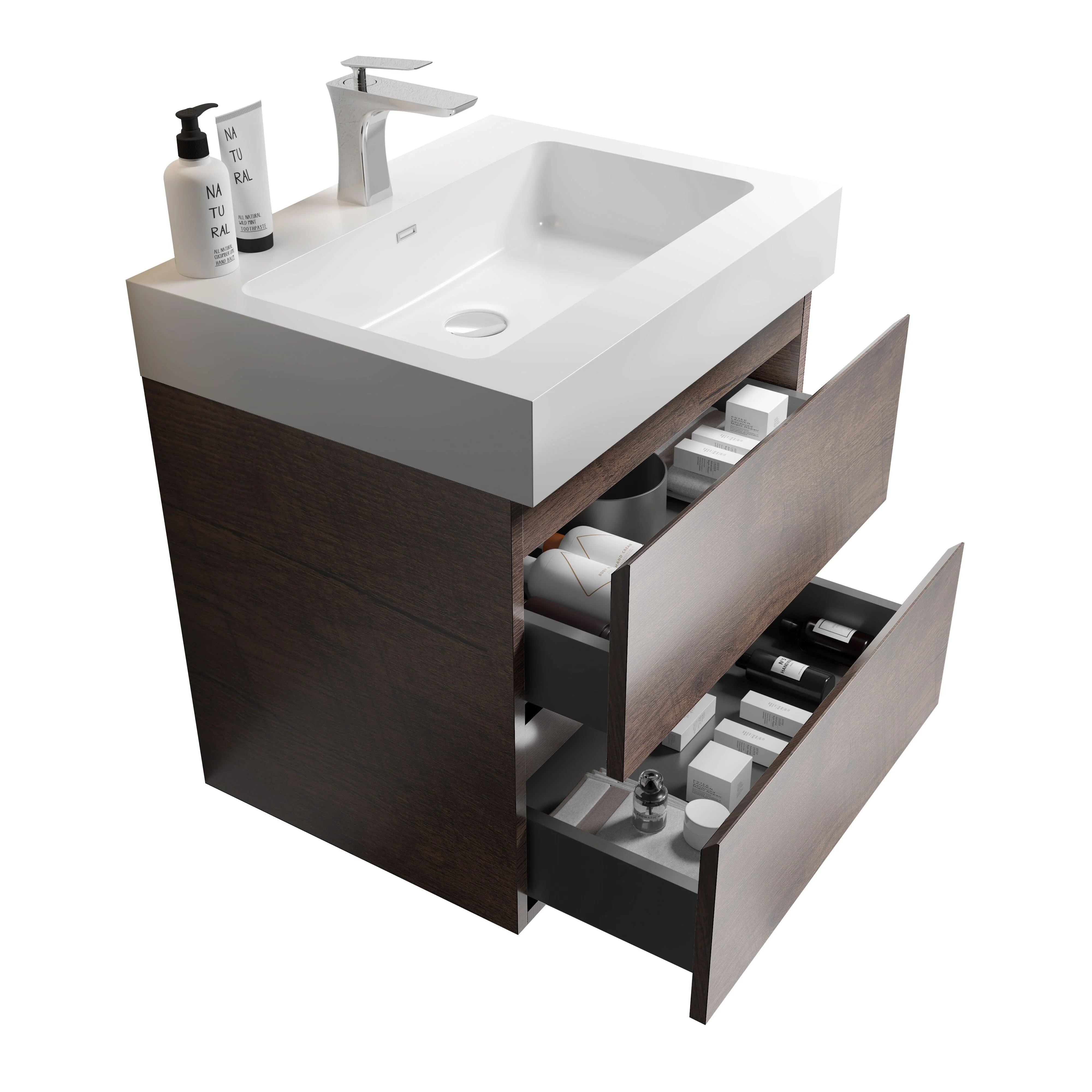 24 Inch Bathroom Vanity with Sink Wall Mounted Floating One-Piece Sink Cabinet - Image 23
