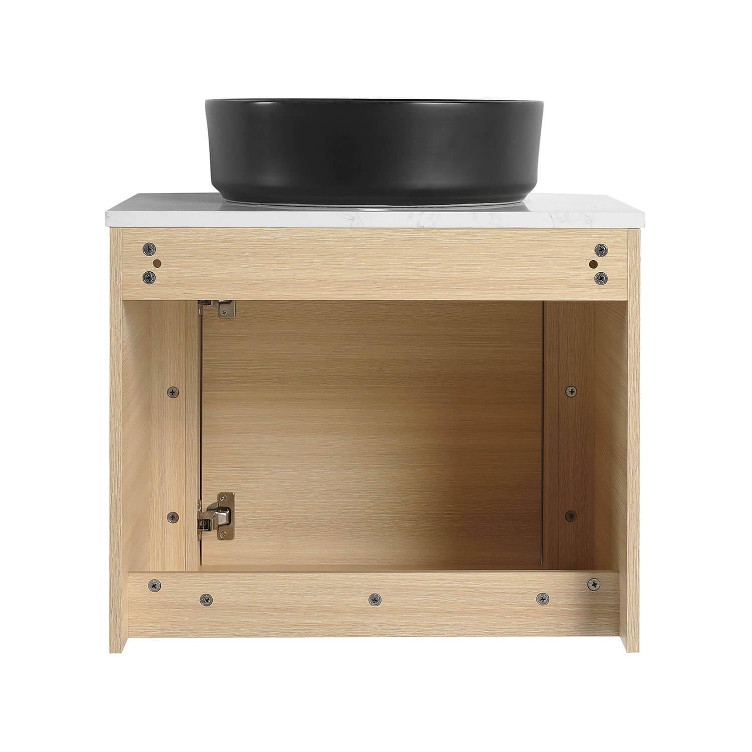 24" White Oak Bathroom Vanity with Black Ceramic Vessel Sink - Image 6