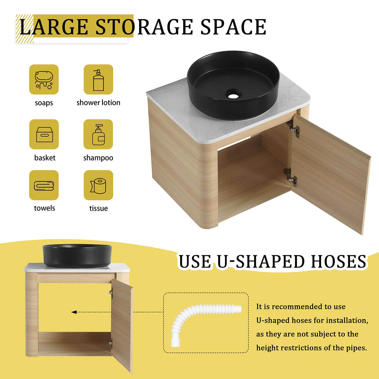 24" White Oak Bathroom Vanity with Black Ceramic Vessel Sink - Image 8