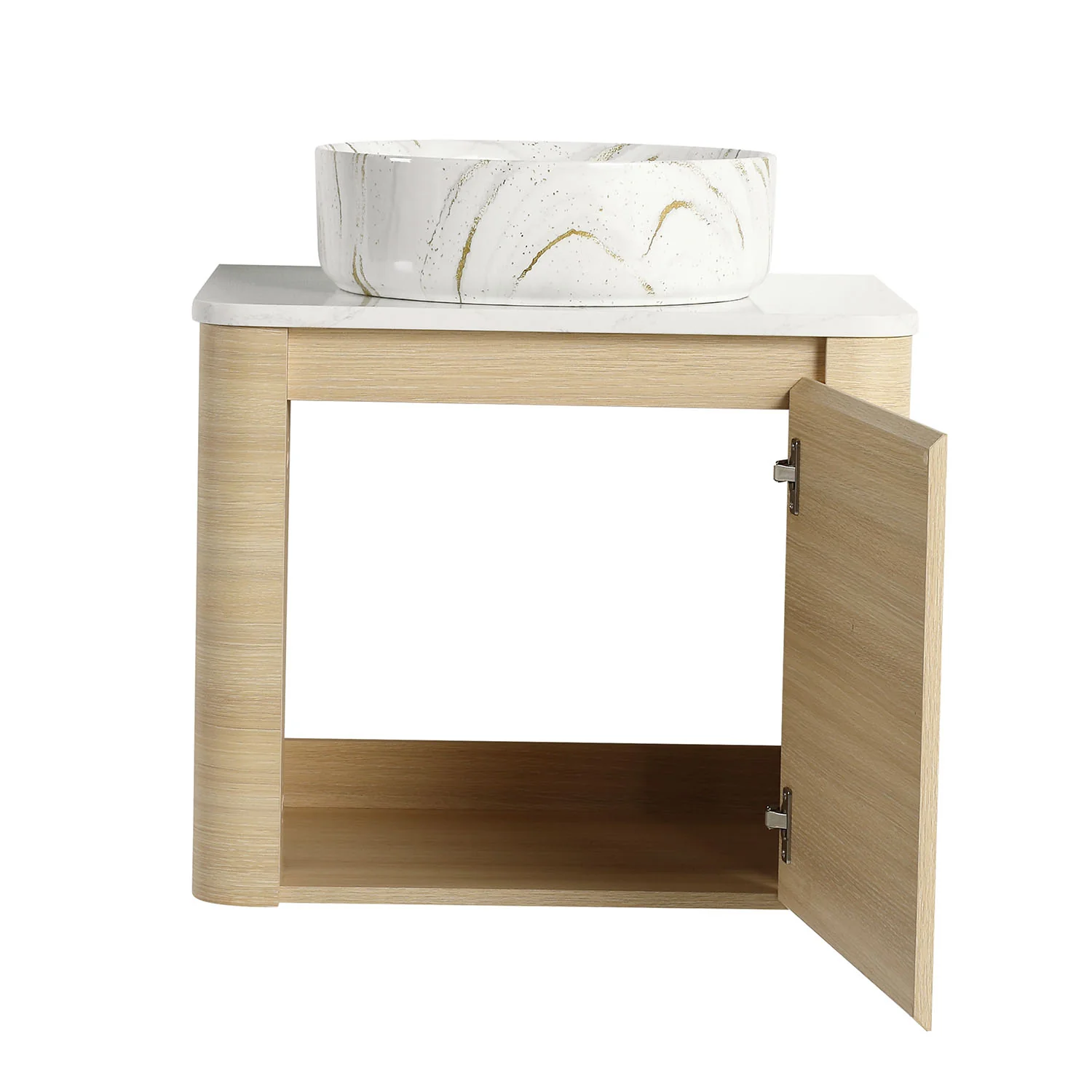 24" White Oak Bathroom Vanity with Golden Stone Pattern Ceramic Vessel Sink - Image 5