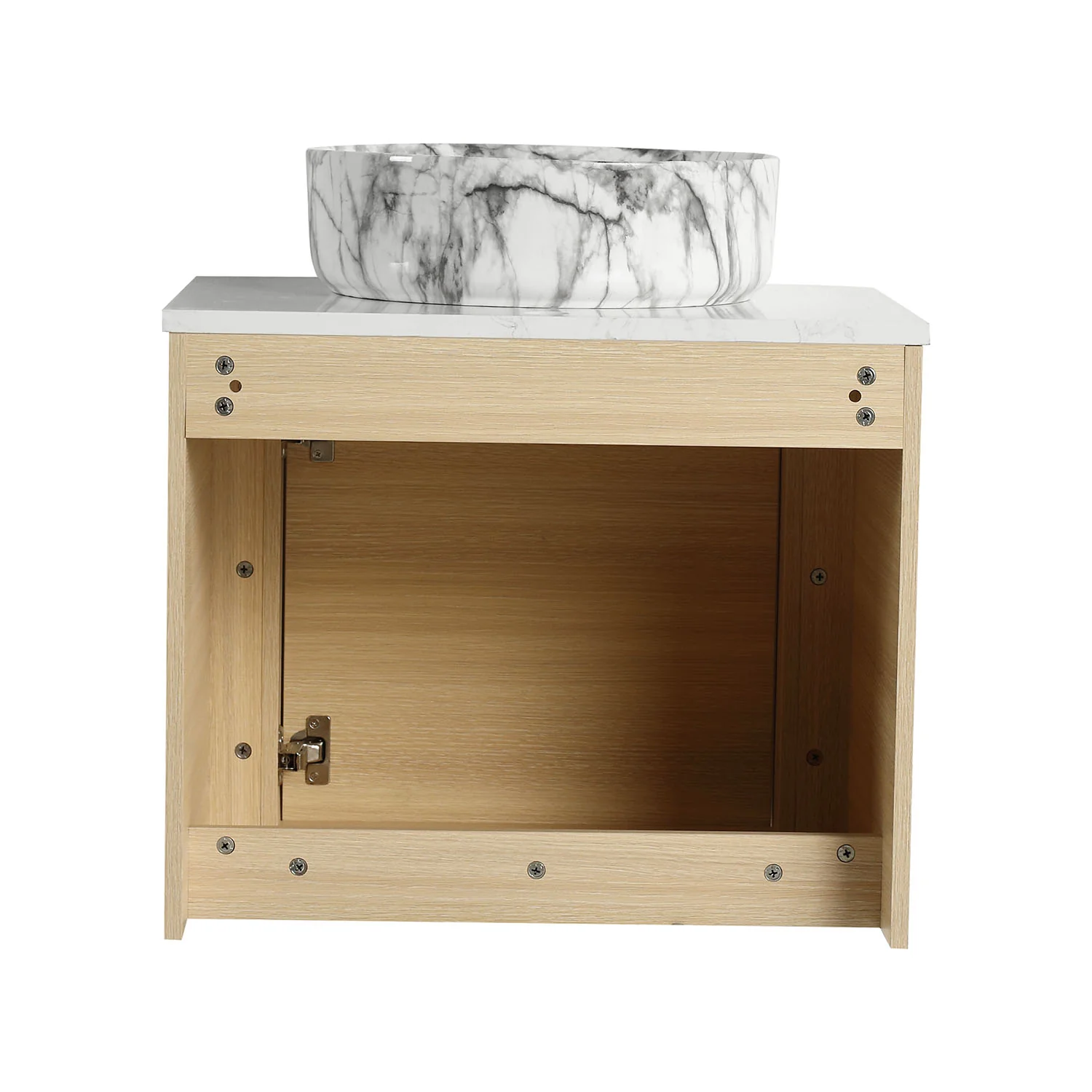 24" White Oak Bathroom Vanity with Marble Pattern Ceramic Vessel Sink - Image 6