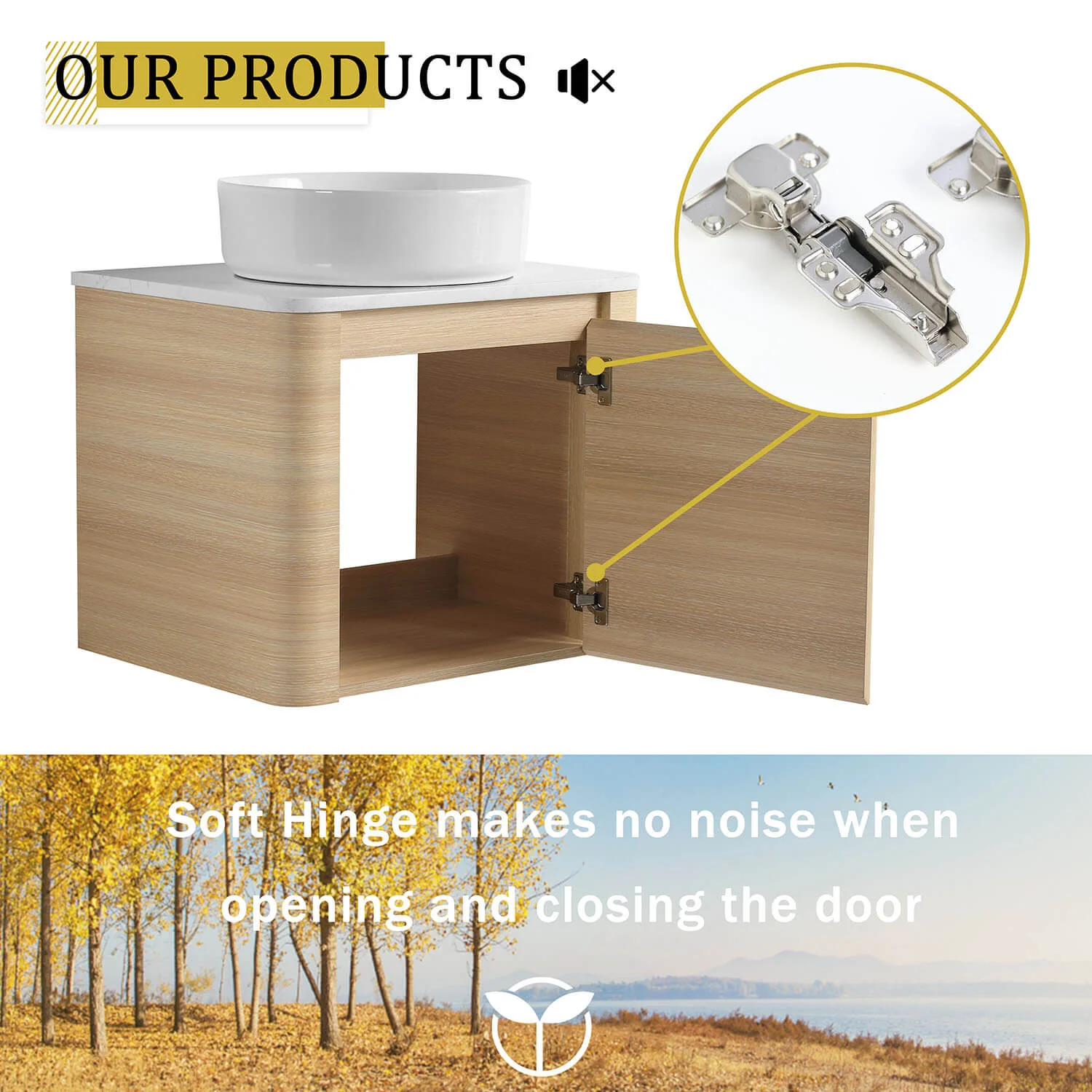 24" White Oak Bathroom Vanity with White Ceramic Vessel Sink - Image 10