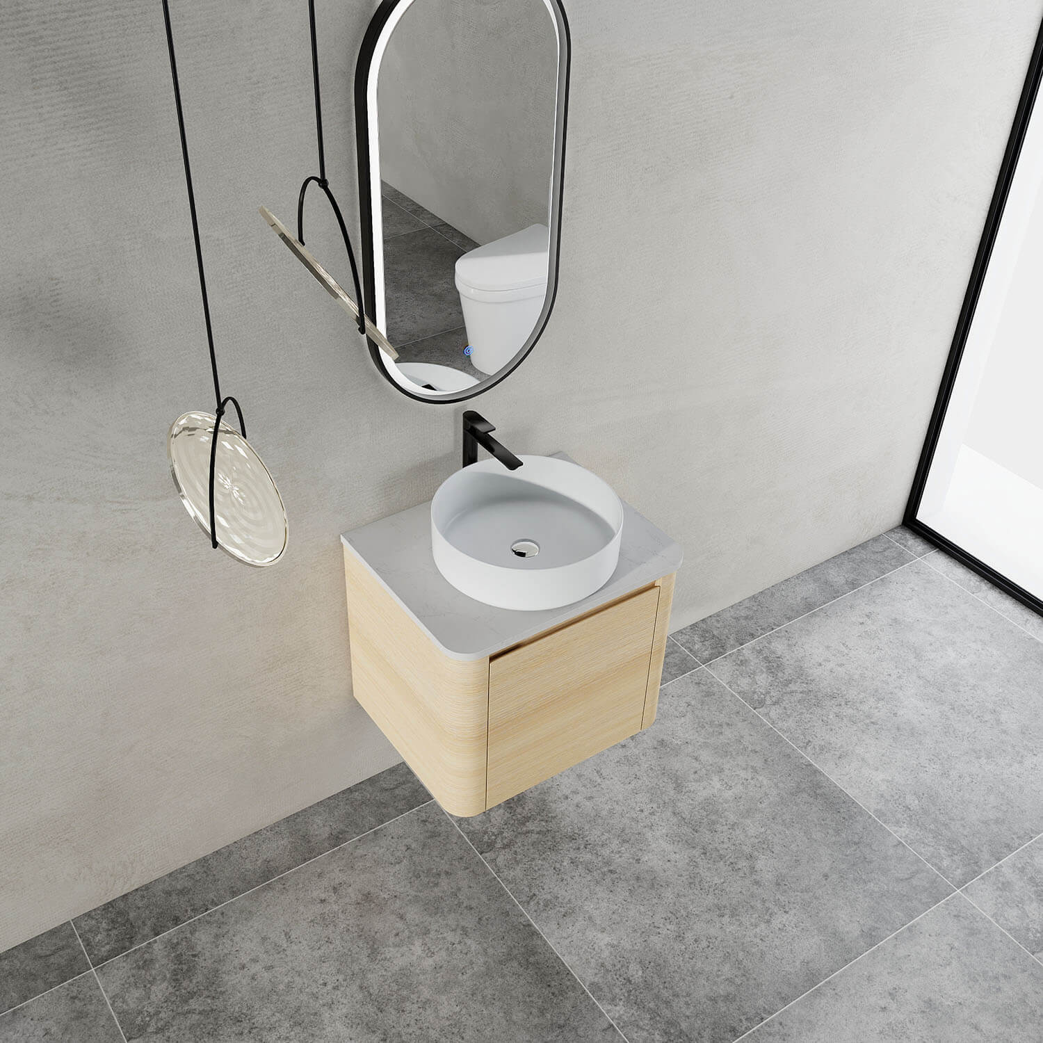 24" White Oak Bathroom Vanity with White Ceramic Vessel Sink - Image 3