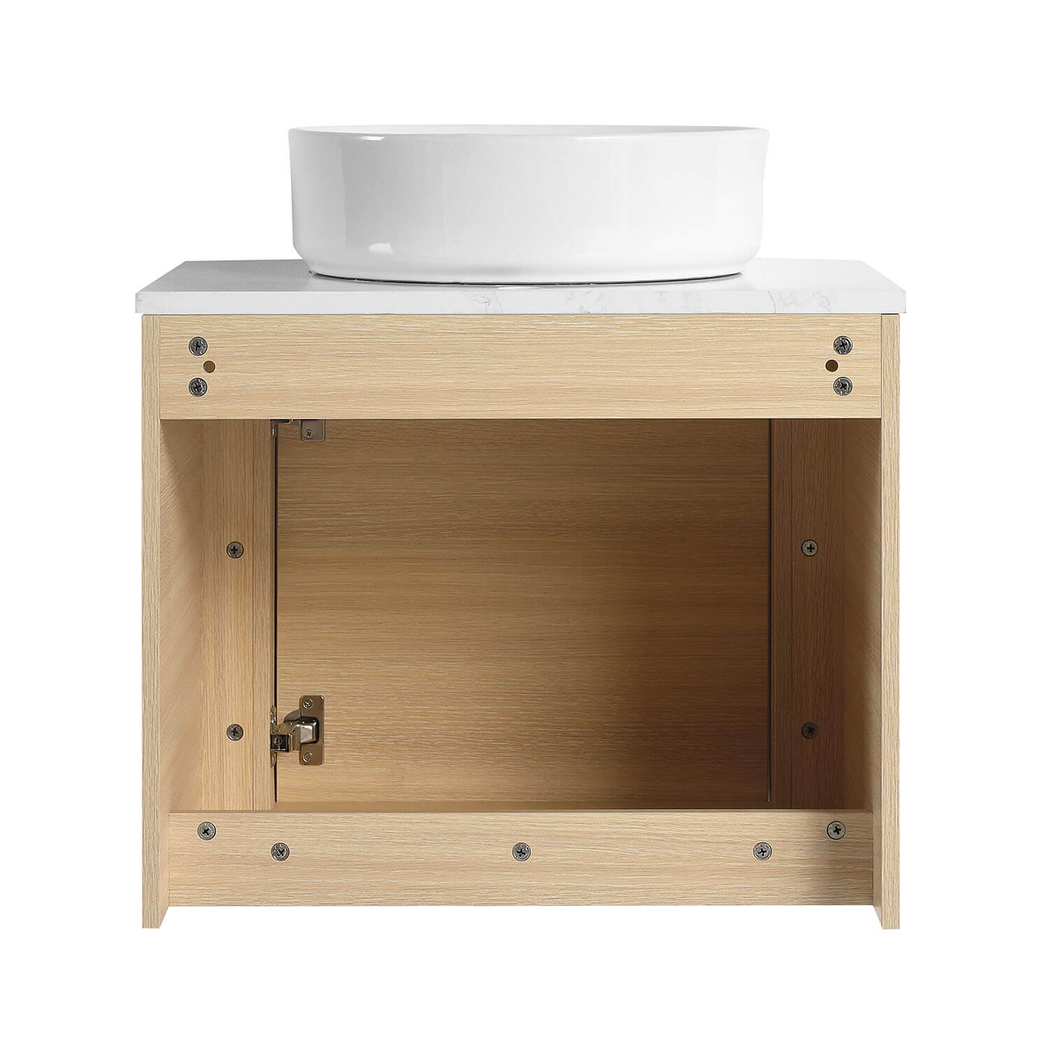 24" White Oak Bathroom Vanity with White Ceramic Vessel Sink - Image 5