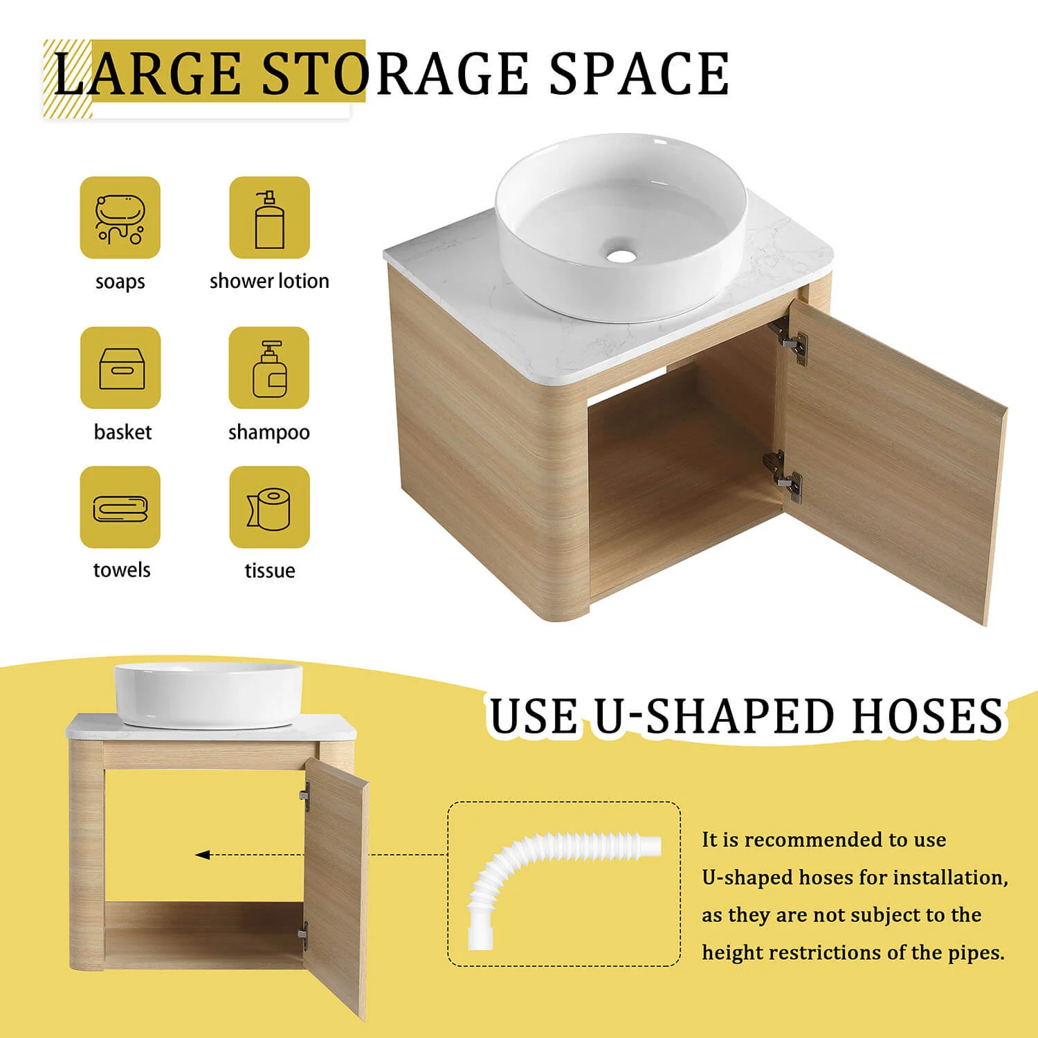 24" White Oak Bathroom Vanity with White Ceramic Vessel Sink - Image 9