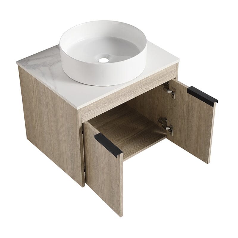 24'' Modern Design Floating Bathroom Vanity Sintered Stone Top Round Ceramic Sink Set - Image 11