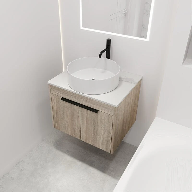 24'' Modern Design Floating Bathroom Vanity Sintered Stone Top Round Ceramic Sink Set - Image 3