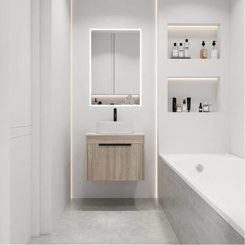 24'' Modern Design Floating Bathroom Vanity Sintered Stone Top Round Ceramic Sink Set - Image 4