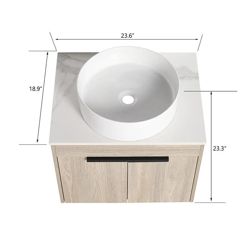 24'' Modern Design Floating Bathroom Vanity Sintered Stone Top Round Ceramic Sink Set - Image 9