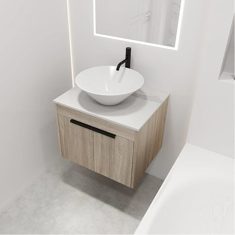 24'' Modern Design Floating Bathroom Vanity Sintered Stone Top Circular Ceramic Sink Set - Image 4