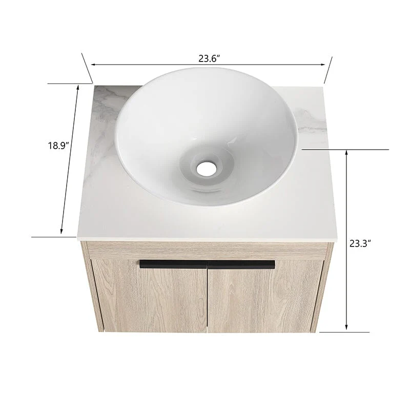 24'' Modern Design Floating Bathroom Vanity Sintered Stone Top Circular Ceramic Sink Set - Image 5
