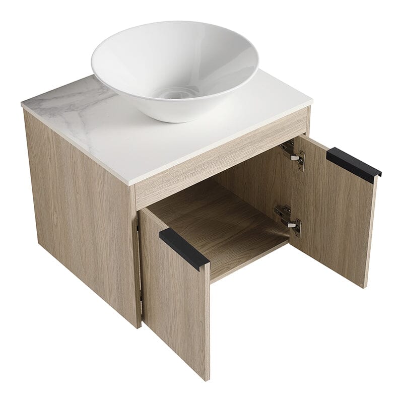 24'' Modern Design Floating Bathroom Vanity Sintered Stone Top Circular Ceramic Sink Set - Image 7