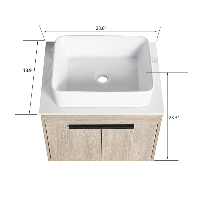 24'' Modern Design Floating Bathroom Vanity Sintered Stone Top Rectangular Ceramic Sink Set - Image 5