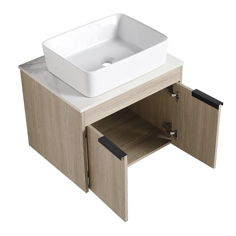 24'' Modern Design Floating Bathroom Vanity Sintered Stone Top Rectangular Ceramic Sink Set - Image 7