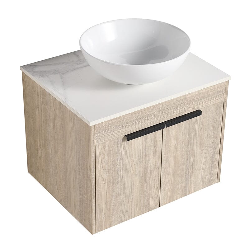 24'' Modern Design Floating Bathroom Vanity Sintered Stone Top Round Ceramic Vessel Sink - Image 11