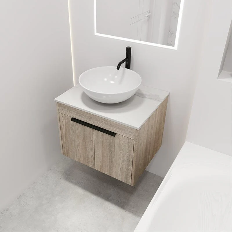 24'' Modern Design Floating Bathroom Vanity Sintered Stone Top Round Ceramic Vessel Sink - Image 3