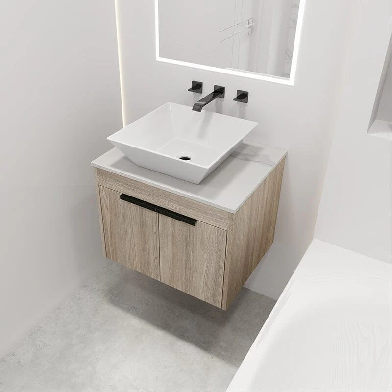 24'' Modern Design Floating Bathroom Vanity Sintered Stone Top Square Ceramic Sink Set - Image 3