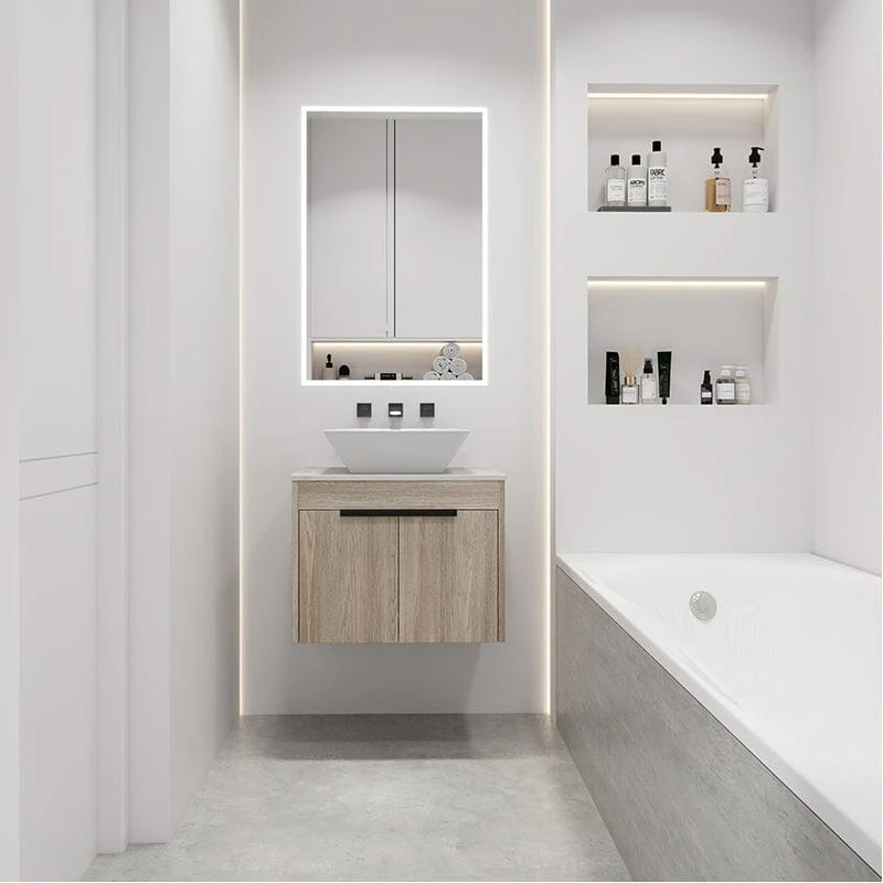 24'' Modern Design Floating Bathroom Vanity Sintered Stone Top Square Ceramic Sink Set - Image 4