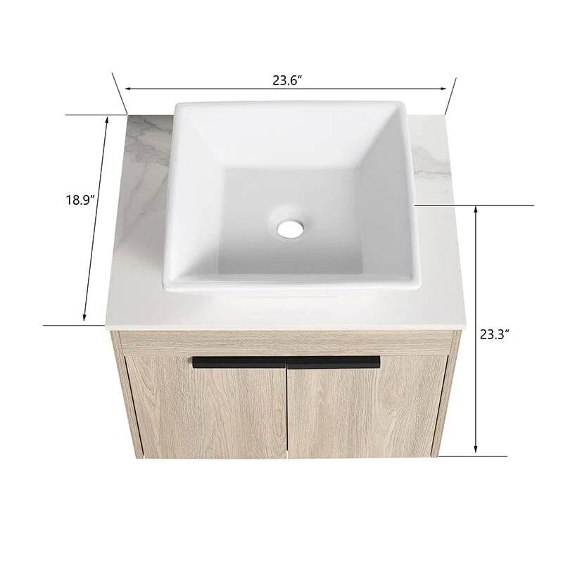 24'' Modern Design Floating Bathroom Vanity Sintered Stone Top Square Ceramic Sink Set - Image 9