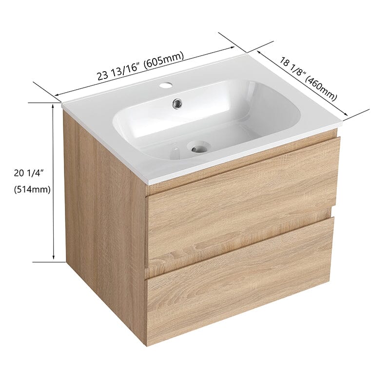 24'' Modern Floating Bathroom Vanity Single Ceramic Sink with Drawers - Image 12