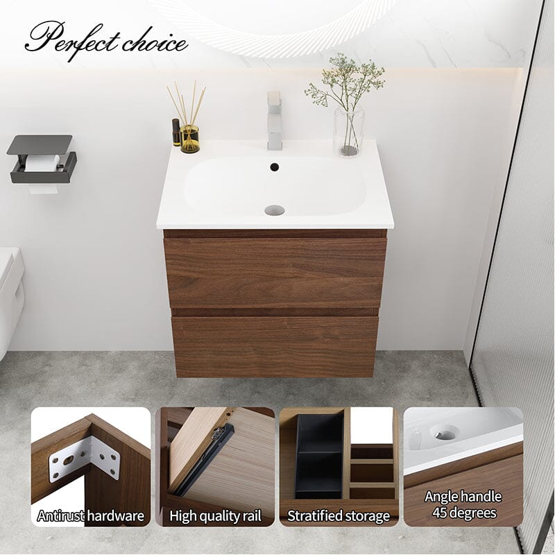 24'' Modern Floating Bathroom Vanity Single Ceramic Sink with Drawers - Image 21