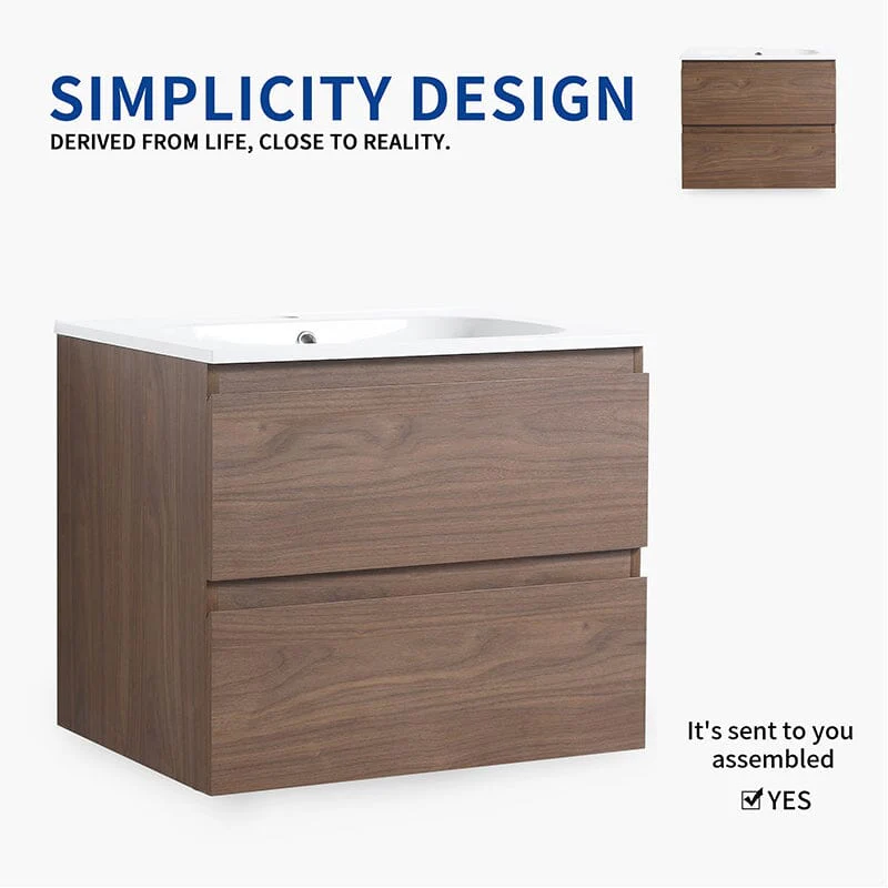 24'' Modern Floating Bathroom Vanity Single Ceramic Sink with Drawers - Image 23