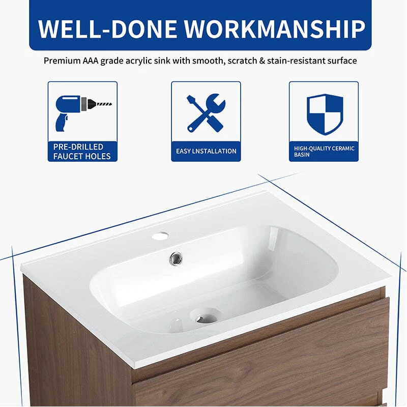24'' Modern Floating Bathroom Vanity Single Ceramic Sink with Drawers - Image 24