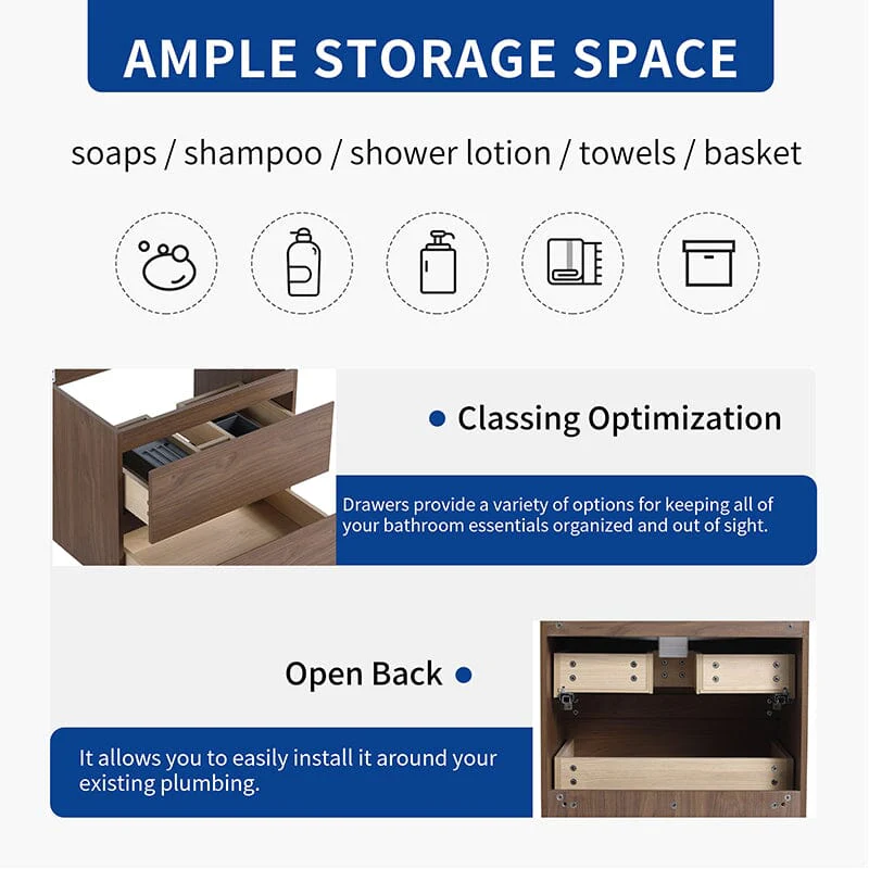 24'' Modern Floating Bathroom Vanity Single Ceramic Sink with Drawers - Image 25