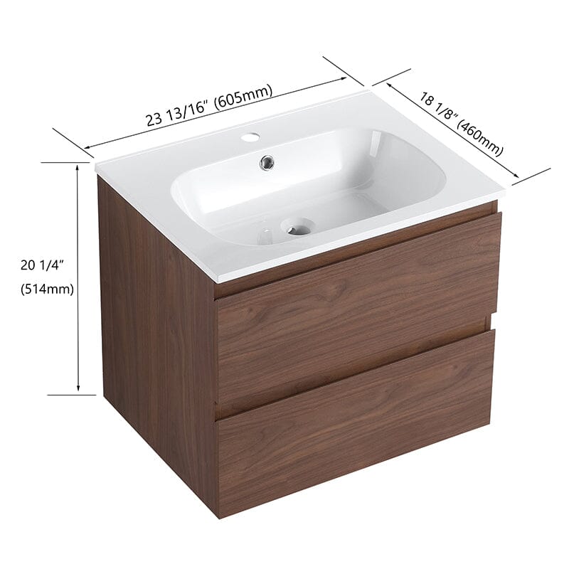 24'' Modern Floating Bathroom Vanity Single Ceramic Sink with Drawers - Image 29