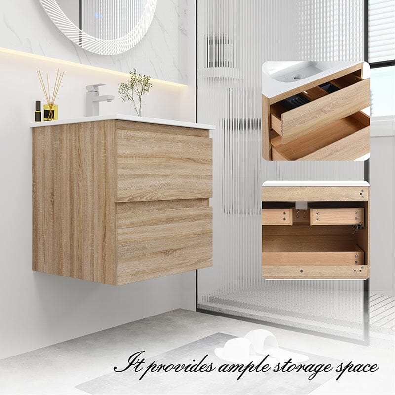 24'' Modern Floating Bathroom Vanity Single Ceramic Sink with Drawers - Image 4