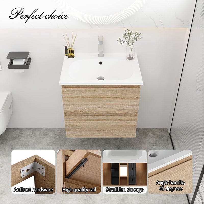 24'' Modern Floating Bathroom Vanity Single Ceramic Sink with Drawers - Image 5