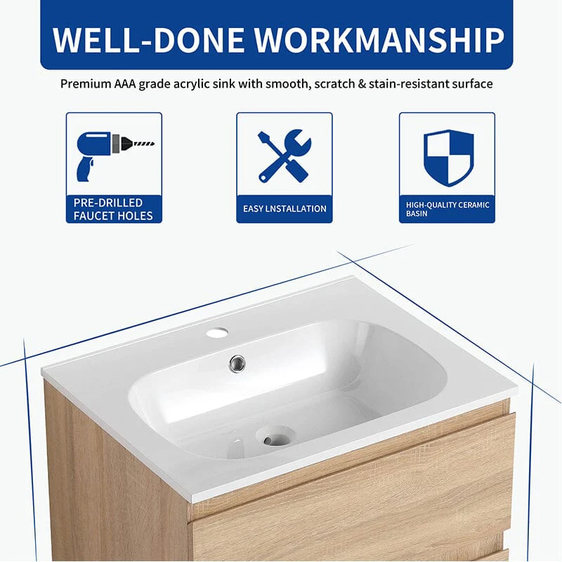 24'' Modern Floating Bathroom Vanity Single Ceramic Sink with Drawers - Image 7