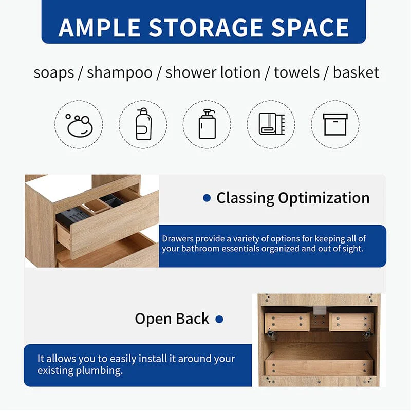 24'' Modern Floating Bathroom Vanity Single Ceramic Sink with Drawers - Image 9