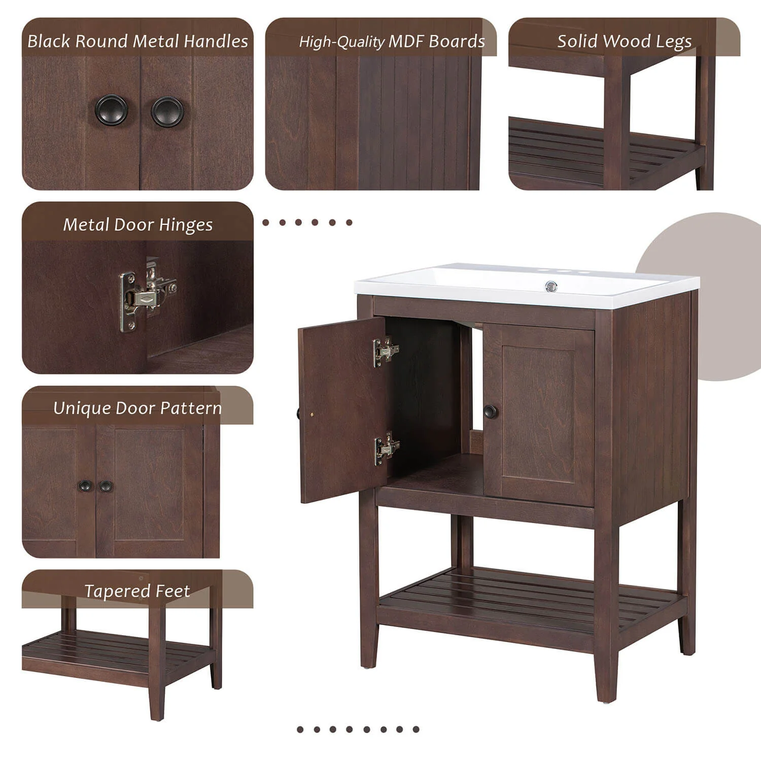 24" Modern Freestanding Bathroom Vanity with Open Style Shelf, Including Ceramic Sink - Image 12