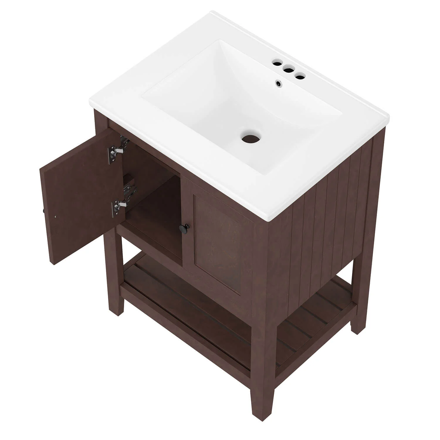 24" Modern Freestanding Bathroom Vanity with Open Style Shelf, Including Ceramic Sink - Image 14
